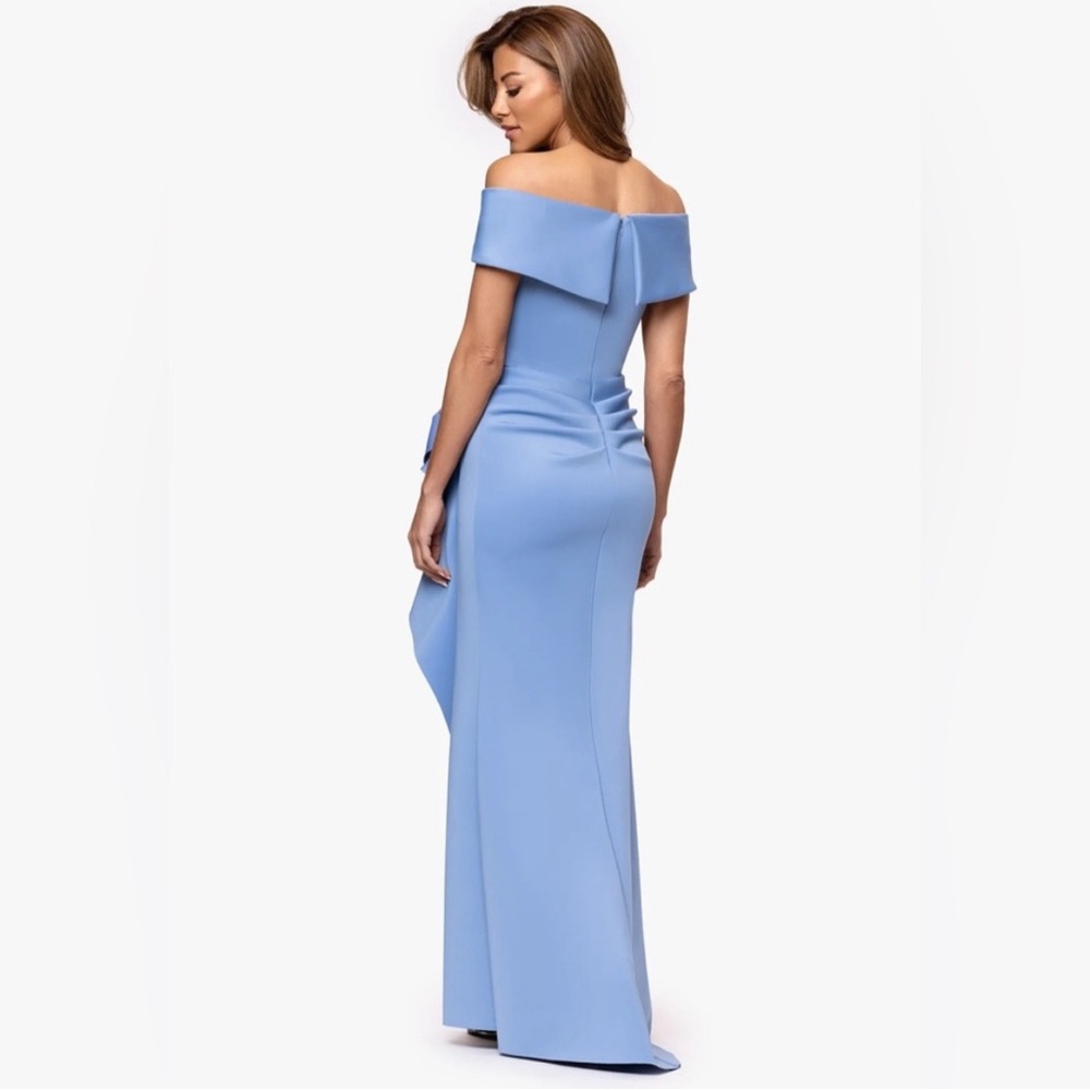 Xscape Off-Shoulder Light Blue Ruffled Maxi Dress - Picture 3 of 9